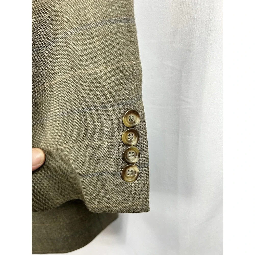 Jos. A. Bank 40R Silk Wool Blazer Windowpane Sport‎ Coat Dark Academia Tan Green